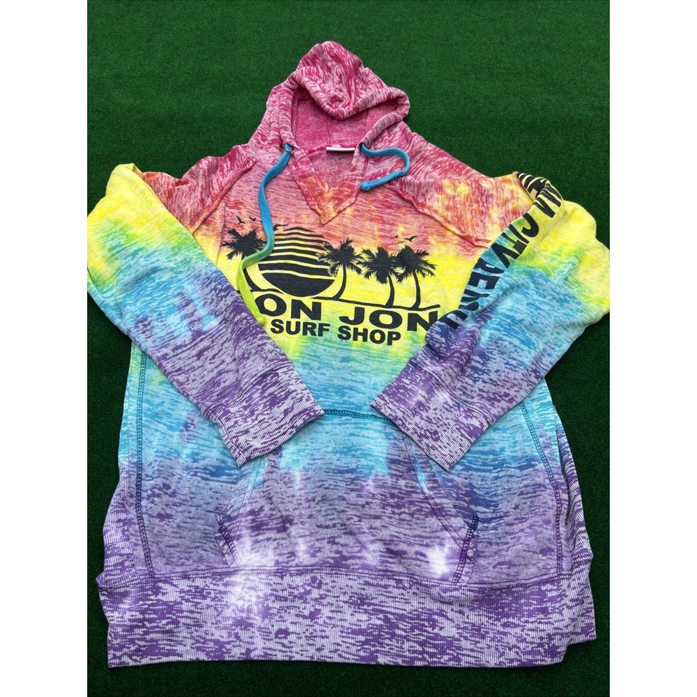 Ron Jon Surf Shop Panama City Beach Rainbow Hooded Sweatshirt Womens L